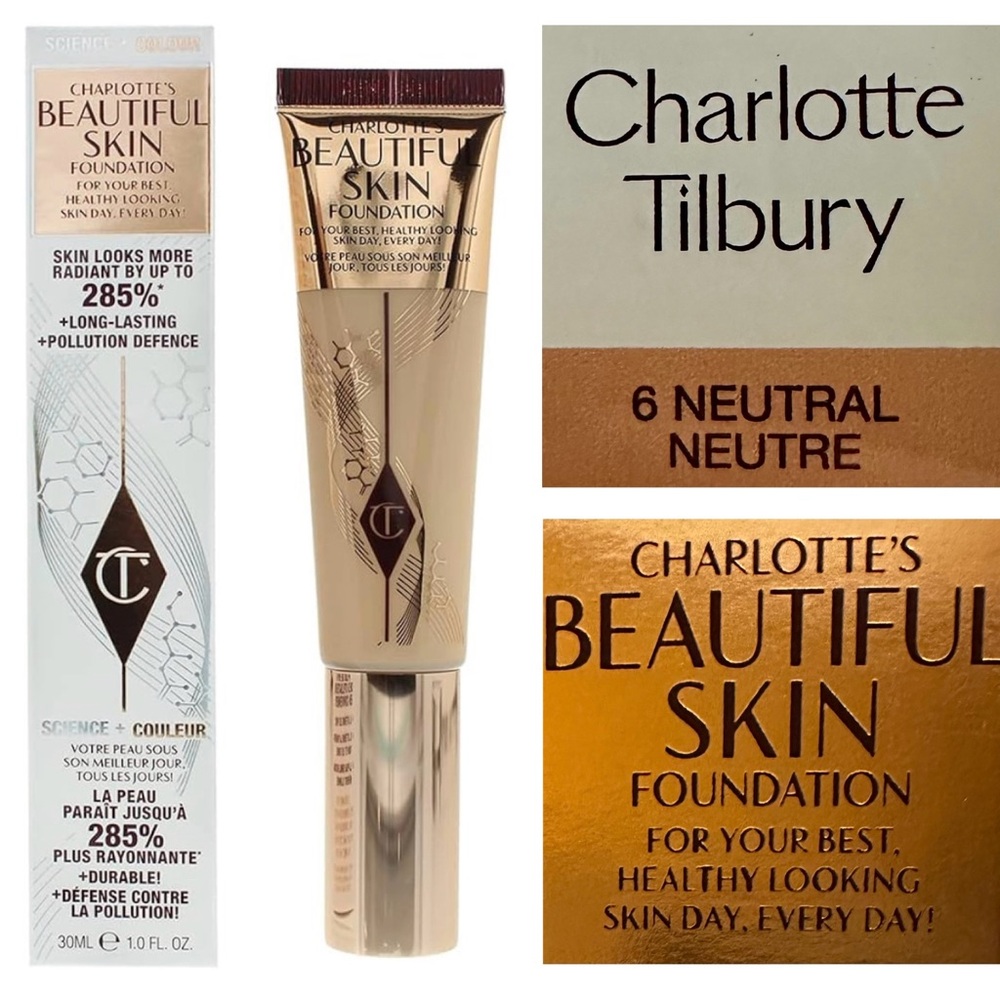 NIB CHARLOTTE'S BEAUTIFUL SKIN FOUNDATION
Size: 30ml/1fl oz. Color: 6 Neutral